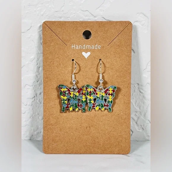 Autism Butterfly Puzzle Earrings - Picture 7 of 8